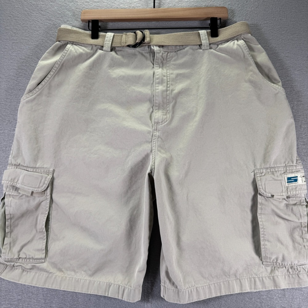 Vintage Side Out Military Cargo Shorts Men 38 Beige Belted Heavyweight Y2K 10"‎
